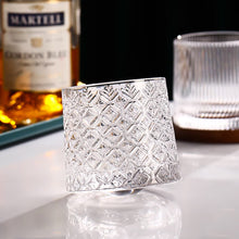 Rotatable Crystal Whiskey Glass with Wood Coaster