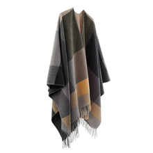 Women's Cashmere Checkered Poncho Scarf Wrap Shawl