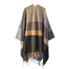 Women's Cashmere Checkered Poncho Scarf Wrap Shawl