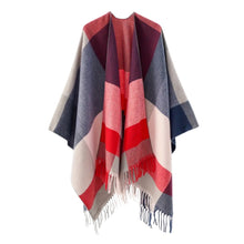 Women's Cashmere Checkered Poncho Scarf Wrap Shawl