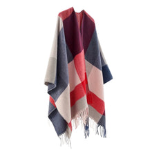 Women's Cashmere Checkered Poncho Scarf Wrap Shawl