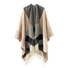 Women's Cashmere Checkered Poncho Scarf Wrap Shawl