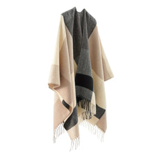 Women's Cashmere Checkered Poncho Scarf Wrap Shawl