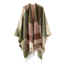 Women's Cashmere Checkered Poncho Scarf Wrap Shawl