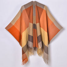 Women's Cashmere Checkered Poncho Scarf Wrap Shawl