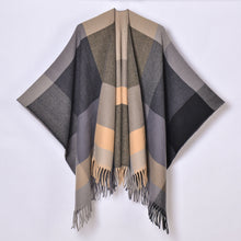 Women's Cashmere Checkered Poncho Scarf Wrap Shawl