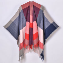 Women's Cashmere Checkered Poncho Scarf Wrap Shawl