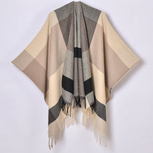 Women's Cashmere Checkered Poncho Scarf Wrap Shawl