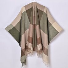 Women's Cashmere Checkered Poncho Scarf Wrap Shawl