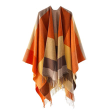Women's Cashmere Checkered Poncho Scarf Wrap Shawl