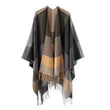 Women's Cashmere Checkered Poncho Scarf Wrap Shawl