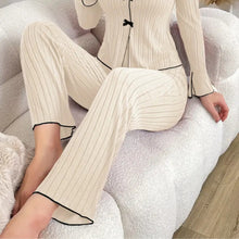 Women's Striped Floral Bow Tie Sleepwear Pajama Set