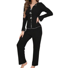 Women's Striped Floral Bow Tie Sleepwear Pajama Set