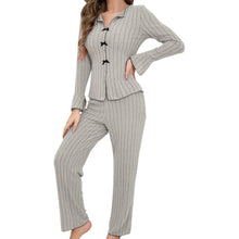 Women's Striped Floral Bow Tie Sleepwear Pajama Set