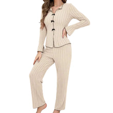 Women's Striped Floral Bow Tie Sleepwear Pajama Set