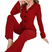 Women's Striped Floral Bow Tie Sleepwear Pajama Set