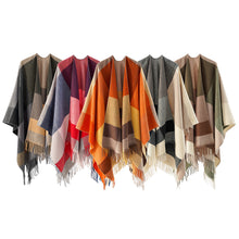 Women's Cashmere Checkered Poncho Scarf Wrap Shawl