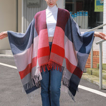Women's Cashmere Checkered Poncho Scarf Wrap Shawl