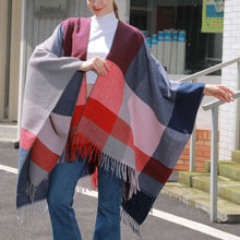 Women's Cashmere Checkered Poncho Scarf Wrap Shawl