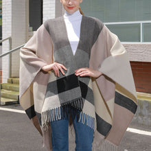 Women's Cashmere Checkered Poncho Scarf Wrap Shawl