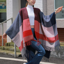 Women's Cashmere Checkered Poncho Scarf Wrap Shawl