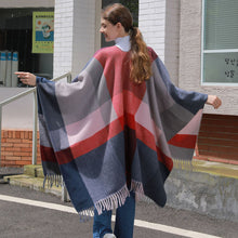 Women's Cashmere Checkered Poncho Scarf Wrap Shawl