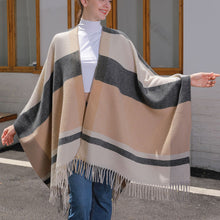 Women's Cashmere Checkered Poncho Scarf Wrap Shawl