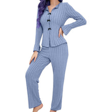 Women's Striped Floral Bow Tie Sleepwear Pajama Set