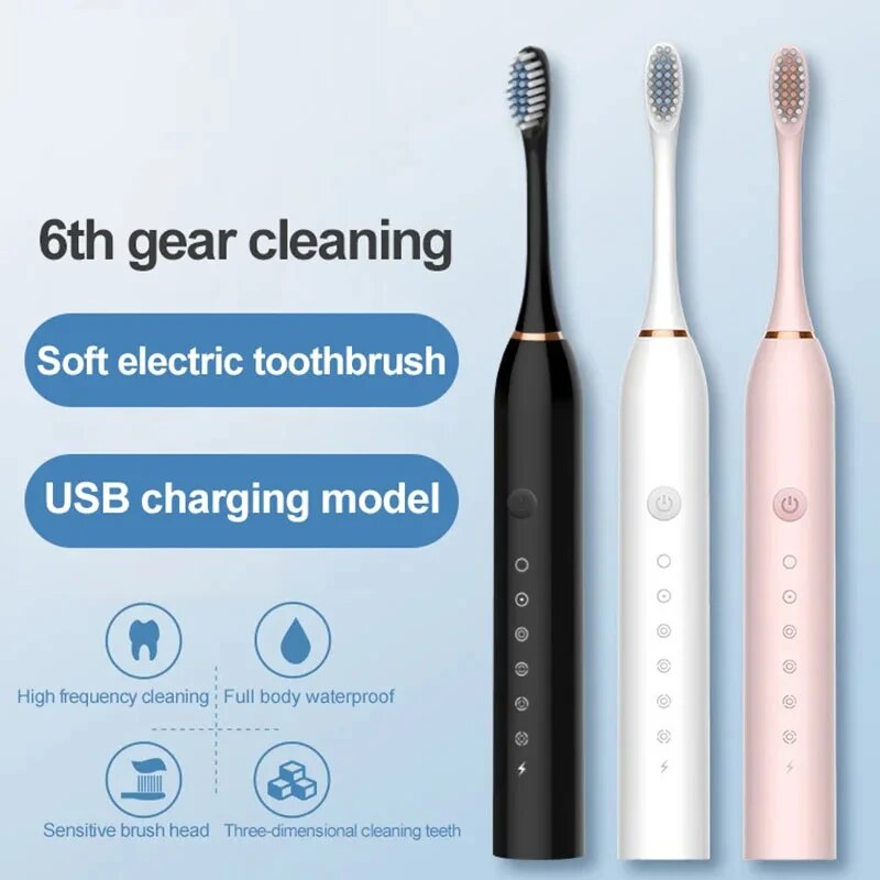 Electric Ultrasonic Toothbrush USB Charging Waterproof Adult Tooth Cleaner