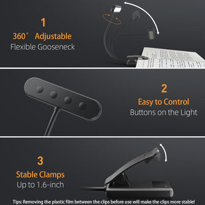 14 LEDs Book Light USB Rechargeable Flexible Easy Clip Reading Light