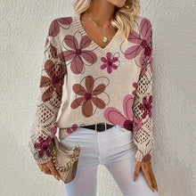 Women's Bohemian Style Long Sleeve V-Neck Pullover Sweater