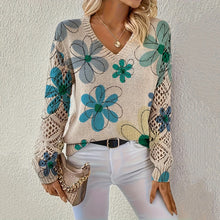 Women's Bohemian Style Long Sleeve V-Neck Pullover Sweater