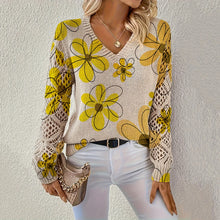 Women's Bohemian Style Long Sleeve V-Neck Pullover Sweater