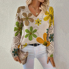 Women's Bohemian Style Long Sleeve V-Neck Pullover Sweater
