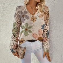 Women's Bohemian Style Long Sleeve V-Neck Pullover Sweater