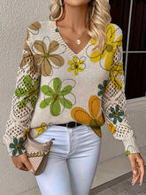 Women's Bohemian Style Long Sleeve V-Neck Pullover Sweater