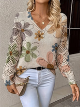 Women's Bohemian Style Long Sleeve V-Neck Pullover Sweater