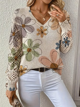 Women's Bohemian Style Long Sleeve V-Neck Pullover Sweater