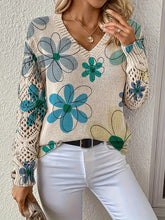 Women's Bohemian Style Long Sleeve V-Neck Pullover Sweater