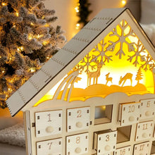 Wooden Christmas Advent Calendar LED Light House Countdown with 24 Drawers