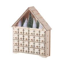 Wooden Christmas Advent Calendar LED Light House Countdown with 24 Drawers