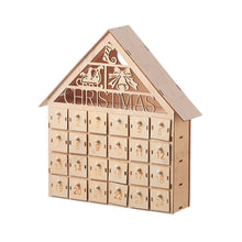 Wooden Christmas Advent Calendar LED Light House Countdown with 24 Drawers