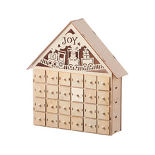Wooden Christmas Advent Calendar LED Light House Countdown with 24 Drawers
