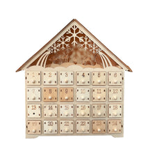 Wooden Christmas Advent Calendar LED Light House Countdown with 24 Drawers