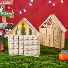 Wooden Christmas Advent Calendar LED Light House Countdown with 24 Drawers