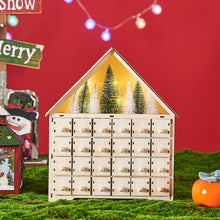 Wooden Christmas Advent Calendar LED Light House Countdown with 24 Drawers