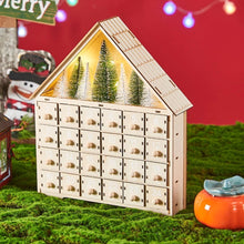 Wooden Christmas Advent Calendar LED Light House Countdown with 24 Drawers