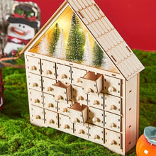Wooden Christmas Advent Calendar LED Light House Countdown with 24 Drawers