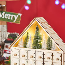 Wooden Christmas Advent Calendar LED Light House Countdown with 24 Drawers