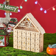 Wooden Christmas Advent Calendar LED Light House Countdown with 24 Drawers